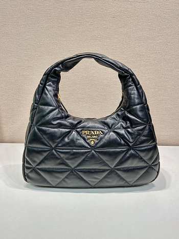 Prada Black Leather Large Topstitch Hobo 40x27x11.5cm