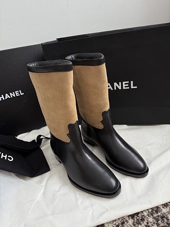 Chanel Black Beige Suede Leather Boot