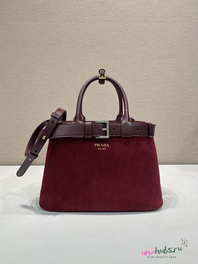 Prada Buckle medium suede bag with belt Burgundy 32x23x11cm - 1