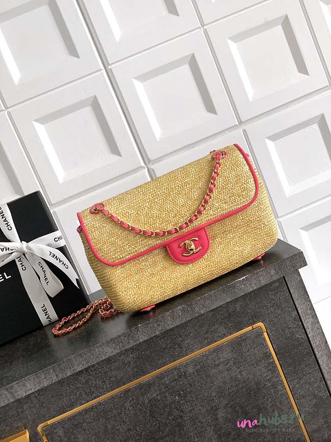 Chanel Flap Bag Raffia Pink 26cm - 1
