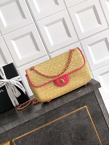 Chanel Flap Bag Raffia Pink 26cm