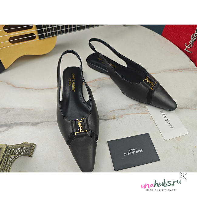 YSL Babylone Slingback Flats In Smooth Leather Black - 1