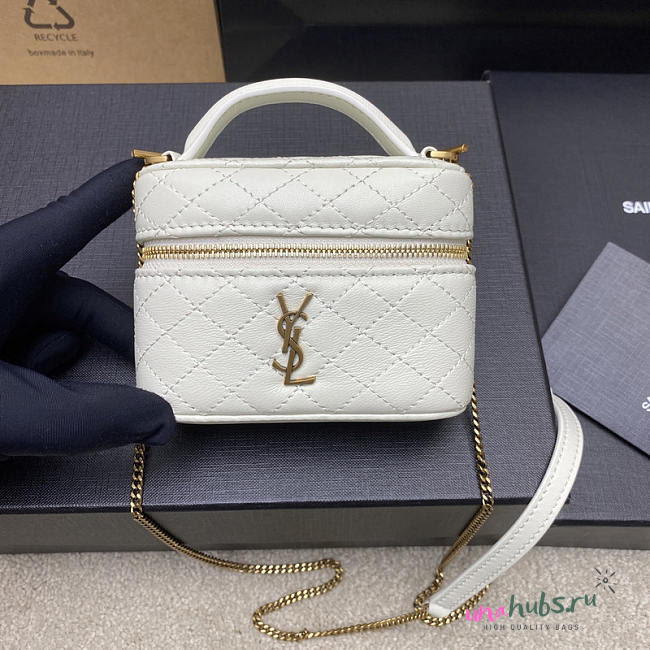 YSL Gaby Micro Vanity Bag In Lambskin White 12x8x4cm - 1