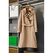 Burberry Long Check Collar Gabardine Trench Coat In Honey - 1