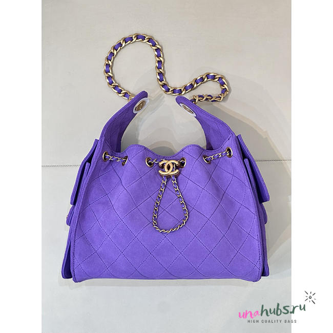 Chanel 25 Small Handbag Suede Gold Purple 30x26x14cm - 1