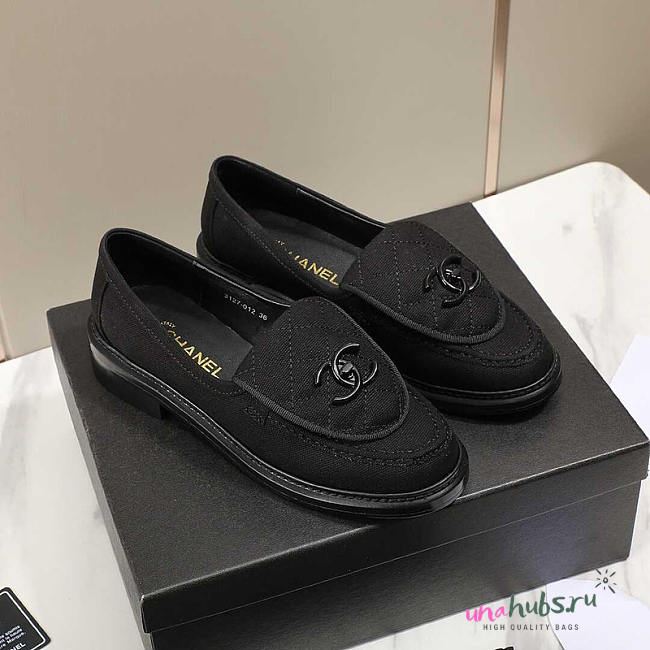 Chanel Turn Lock Loafers Denim Black - 1