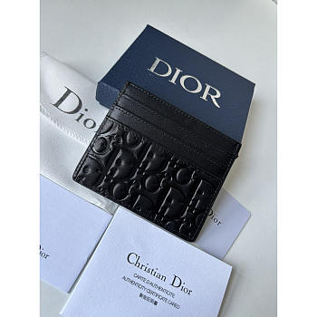 Dior Gravity Card Holder In Black Calfskin 10x8cm