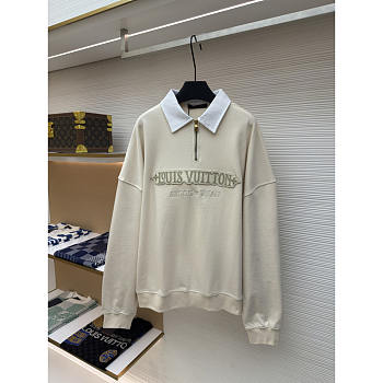 Louis Vuitton Embellished Half Zip Sweatshirt Cotton Light Beige
