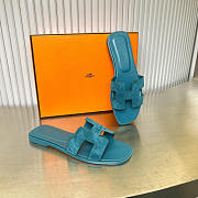 Hermes Oran Calfskin & Suede Sandal In Teal - 2