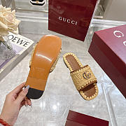 Gucci With Double G Natural Raffia Crochet Slide Sandal  - 3