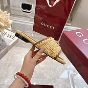 Gucci With Double G Natural Raffia Crochet Slide Sandal  - 4