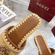 Gucci With Double G Natural Raffia Crochet Slide Sandal  - 5