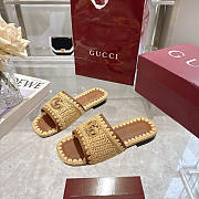 Gucci With Double G Natural Raffia Crochet Slide Sandal  - 2