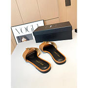 YSL Brown Leather Logo Flat Slide Sandals - 3