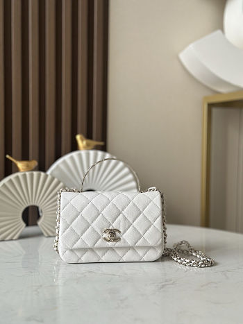 Chanel Handle Flap Bag White Caviar 18x12x6.5cm