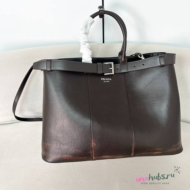 Prada Buckle leather tote bag in brown 48x34x18cm - 1