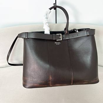 Prada Buckle leather tote bag in brown 48x34x18cm