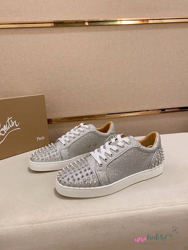 Christian Louboutin Silver Glitter Sneakers - 1