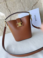 Celine Triomphe Leather Bucket Bag Cognac 16x19x12cm - 1