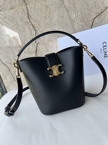Celine Triomphe Leather Bucket Bag Black 16x19x12cm