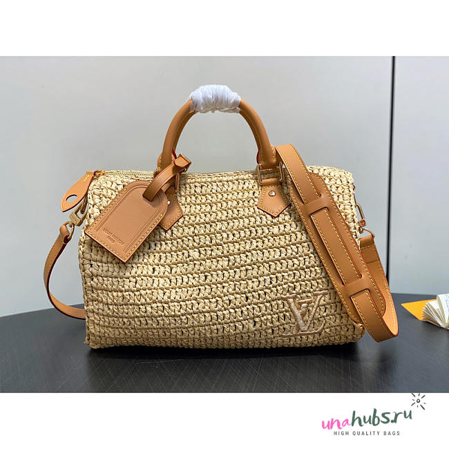 Louis Vuitton Speedy 30 Bandoulière Raffia Natural Beige 34x22x19cm - 1