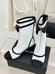 Chanel Short Boots Mesh Grosgrain White & Black - 3