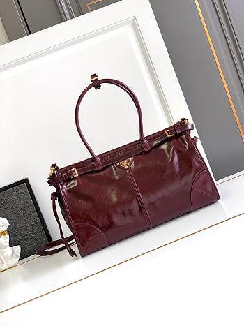 Prada Bonnie Medium Leather Handbag Burgundy 38x30x12cm