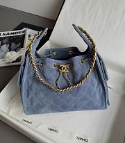 Chanel 25 Small Handbag Suede Gold Blue 30x26x14cm - 1