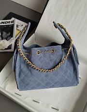 Chanel 25 Small Handbag Suede Gold Blue 30x26x14cm - 2