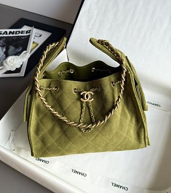 Chanel 25 Small Handbag Suede Gold Green 30x26x14cm