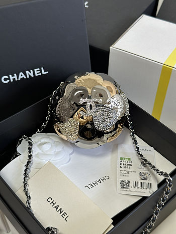 Chanel Camellia Decorated Round Bag 9x9x9cm