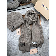 Miu Miu Furry Knit Hat and Scarf Set In Light Brown - 1
