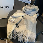 Chanel CC Logo Wool Fringe Scarf 180x30cm - 1