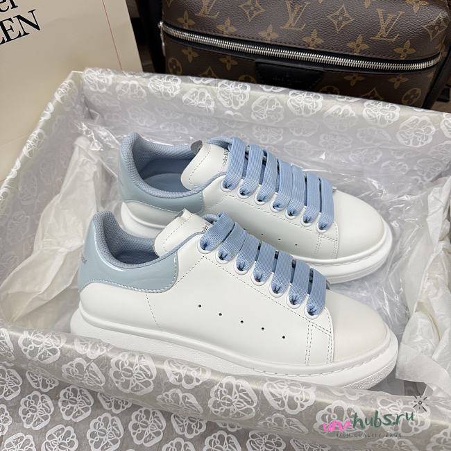 Alexander McQueen White Blue Patent Sneaker - 1
