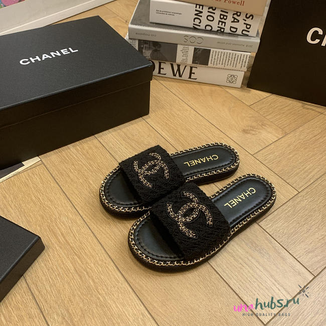 Chanel Wool Alpaca Chain CC Slide Sandals - 1