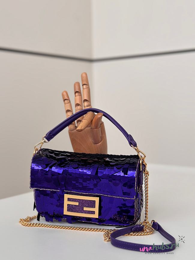 Fendi Baguette mini Purple sequin shoulder bag 19x5x11cm - 1