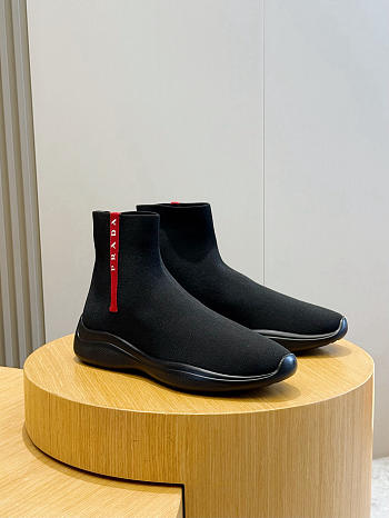 Prada Sport Black Knit Fabric High Top Sneakers