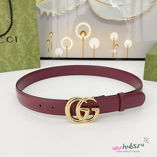 Gucci GG Marmont Thin Belt In Burgundy 3cm - 1