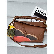 Loewe Small Puzzle Edge Landscape Bag Calfskin Pecan / Parrot Pink 24cm - 1