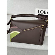 Loewe Small Puzzle Edge Landscape Bag Calfskin Chocolate / Light Moss 24cm - 2