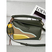 Loewe Small Puzzle Edge Landscape Bag Calfskin Bottle Green / Ochre 24cm - 1