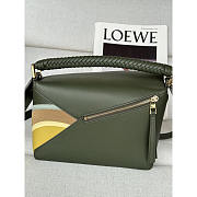 Loewe Small Puzzle Edge Landscape Bag Calfskin Bottle Green / Ochre 24cm - 3