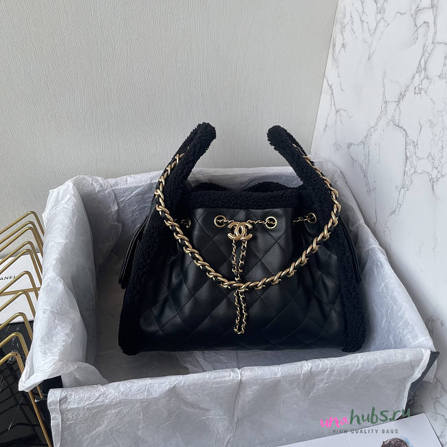 Chanel 25 Handbag Black Lambskin 30x26x14cm - 1