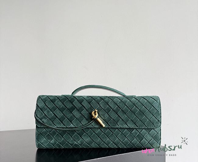 Bottega Veneta Andiamo Clutch Intrecciato suede green - 31*13*3cm - 1
