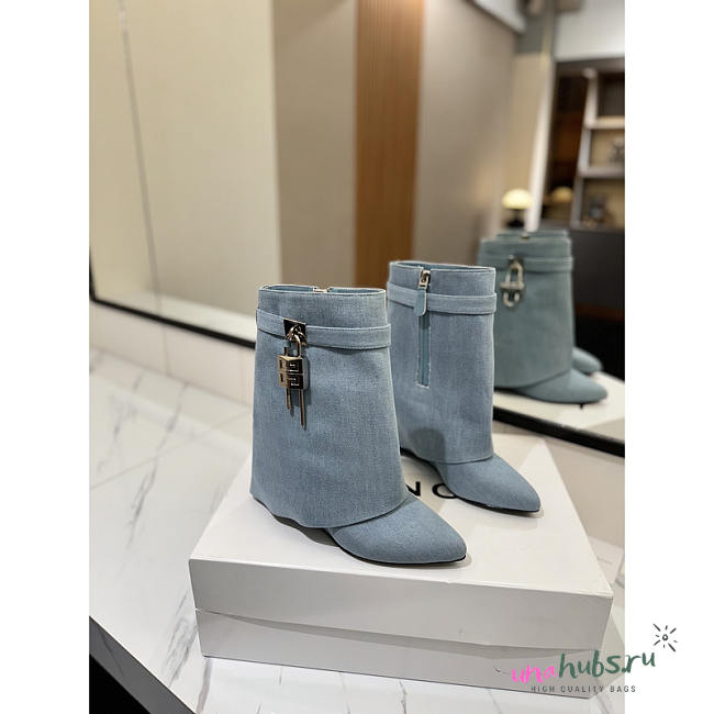 Givenchy Shark Lock Ankle Boots In Washed Denim Blue - 1