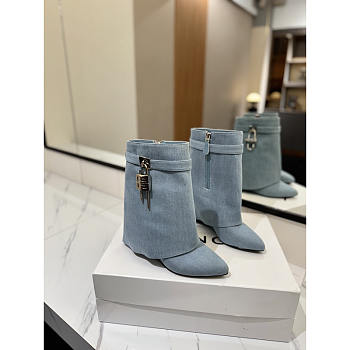 Givenchy Shark Lock Ankle Boots In Washed Denim Blue