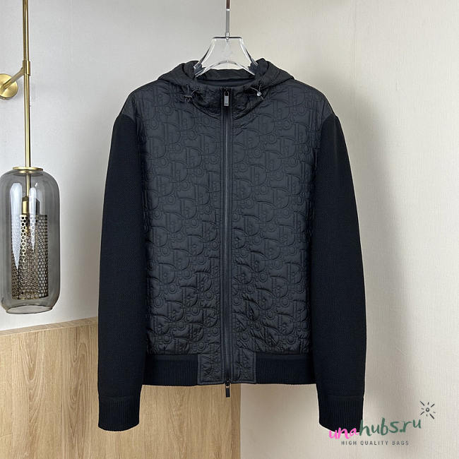 Dior Oblique Hooded Blouson Jacket Black Cotton-Blend Knit - 1