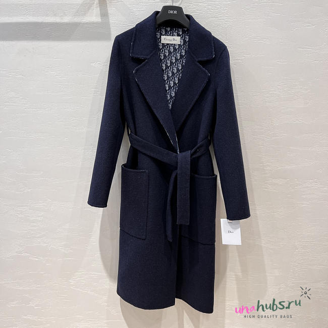 Dior Coat with Belt Blue Double-Sided Virgin Wool In Navy - 1