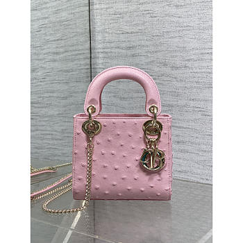 Dior Mini Lady Dior Bag Pink Ostrich 17cm