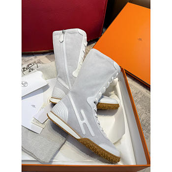 Hermes Lace Up Sneaker Suede White